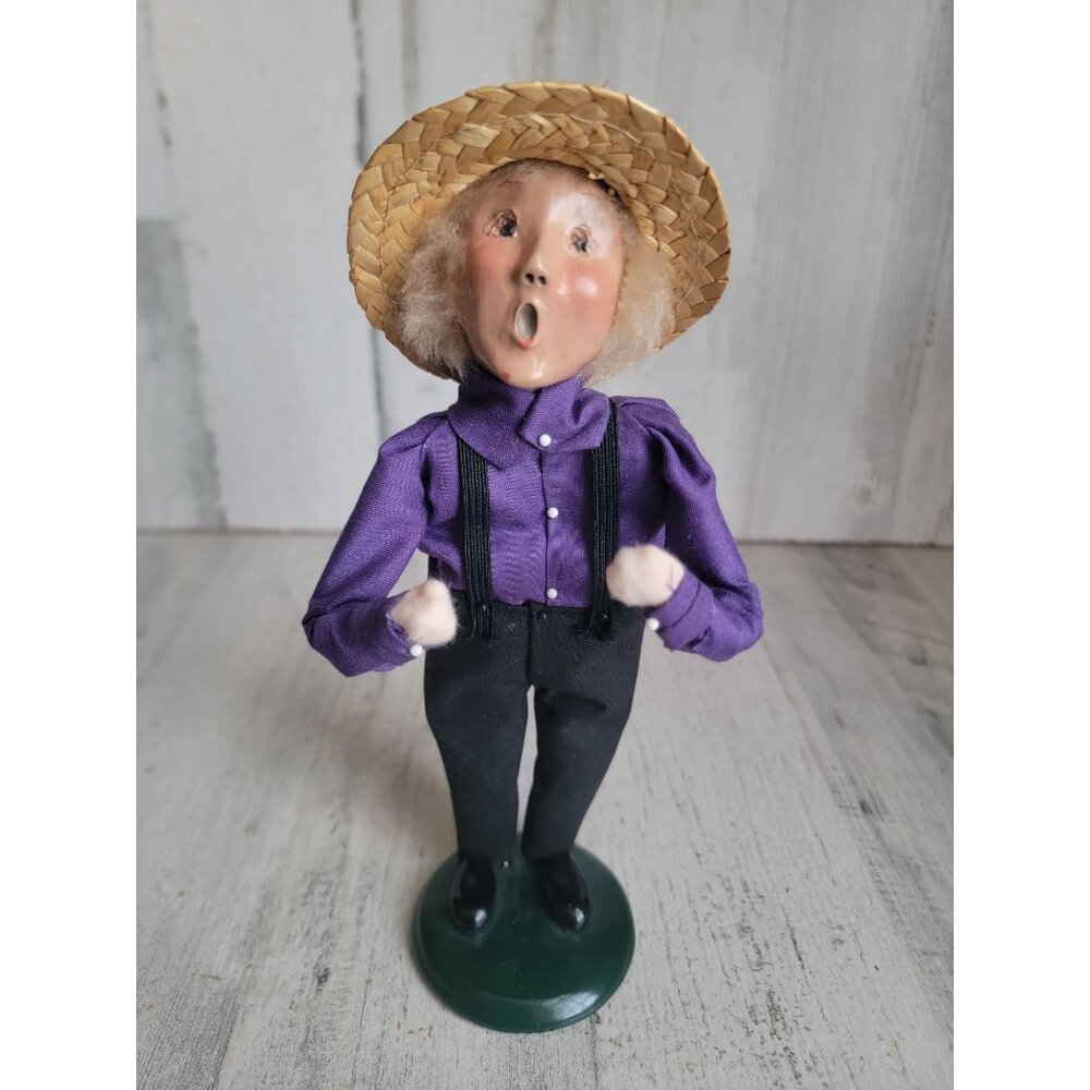 Byer's‎ Choice 1996 straw hat caroler man purple shirt xmas figure vintage